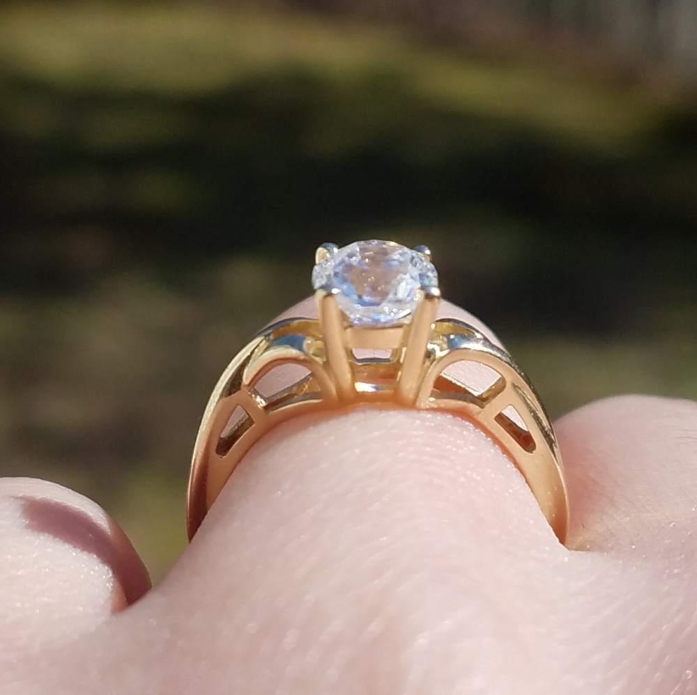 14k Solid Yellow Gold Diamonique Engagement Ring - Picture 8 of 8